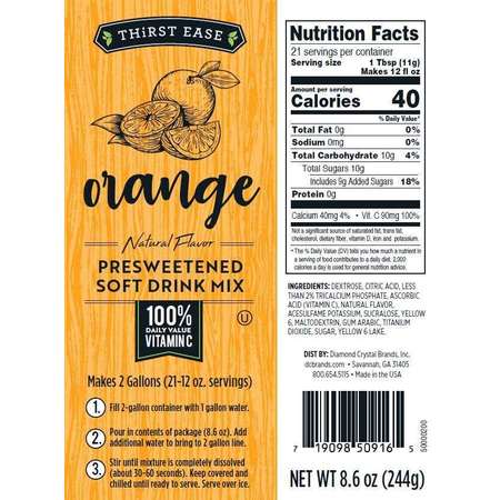 THIRST EASE Drink Mix Orange 8.6 oz., PK12 50916